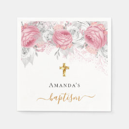 Taufe rosa Blüten weiß elegante Namensskript Serviette