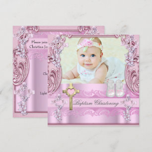 Taufe Rosa Cross Girl Foto Christening Shoes Einladung