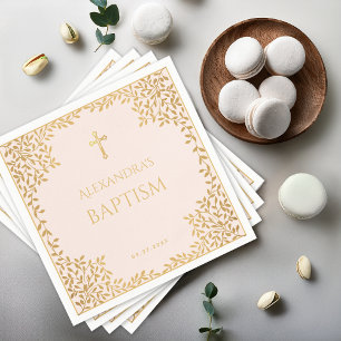 Taufe Rosa Faux-Gold-Blätter Mädchen Taufe Serviette