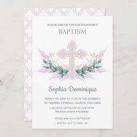 Taufe Rosa Kreuz & Kranz Einladungen