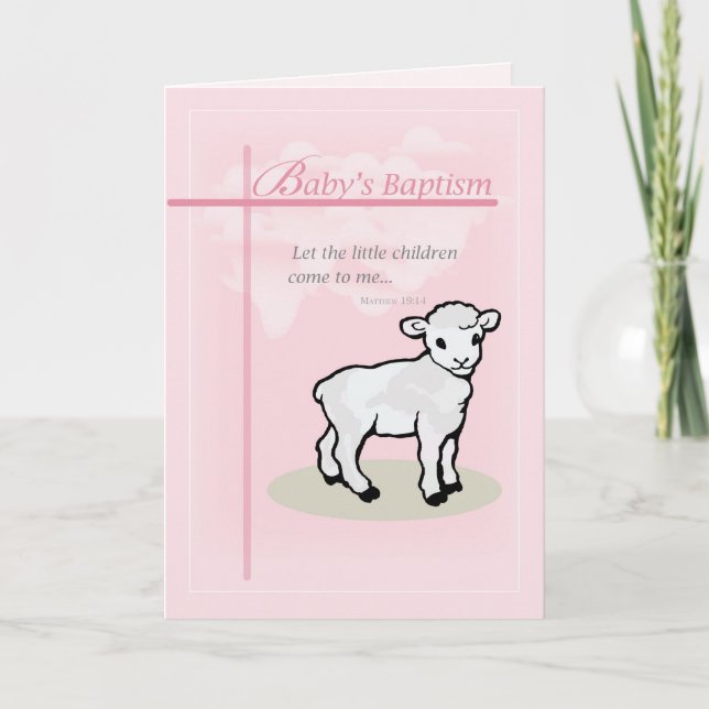 Taufe, Rosa, Mädchen, Lamm Karte (Vorderseite)