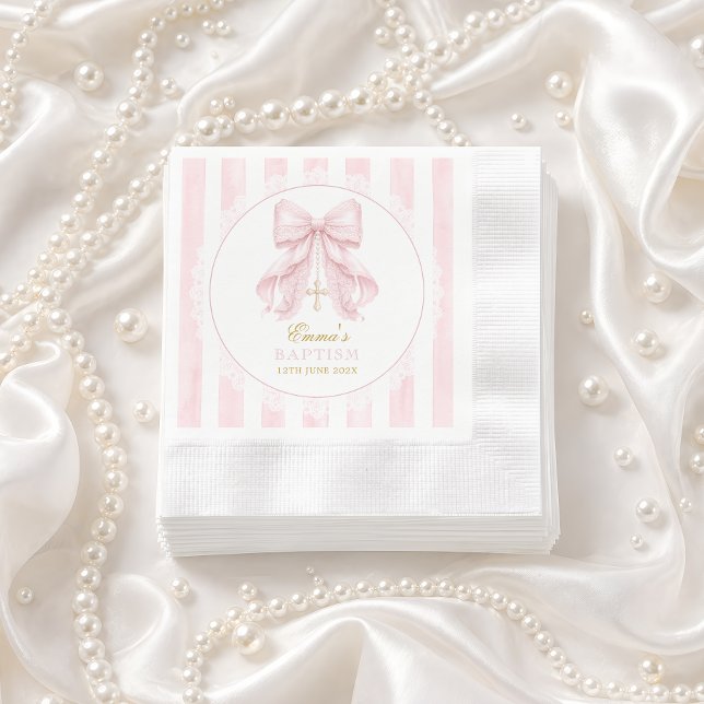 Taufe Rosa Schleife Baby Mädchen Serviette (Von Creator hochgeladen)