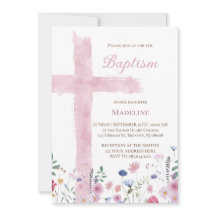 Taufe rosa Wasserfarbenkreuz und Blume