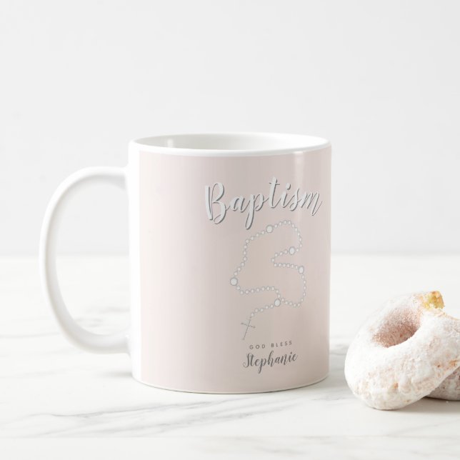 Taufe Rosary auf Rosa Kaffeetasse (Mit Donut)