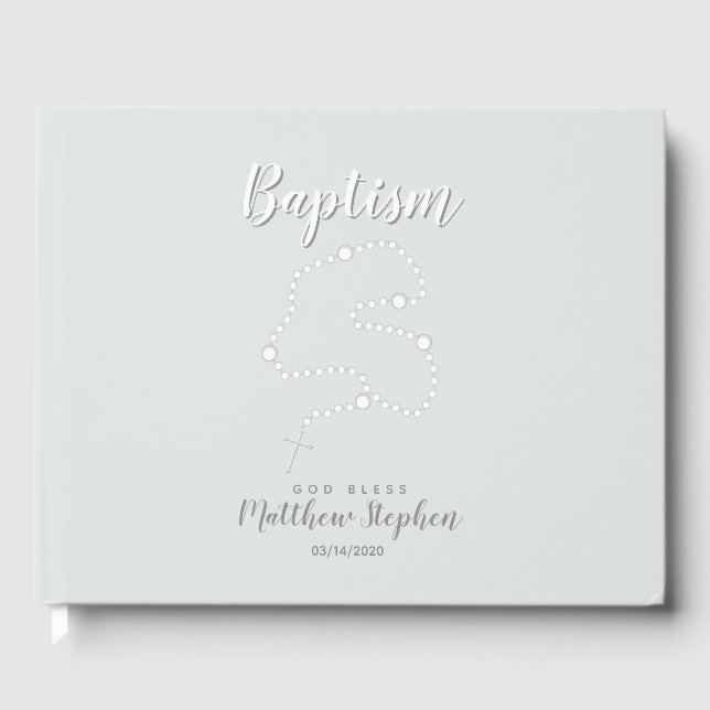 Taufe Rosary über Pulverblau Gästebuch (Vorderseite)