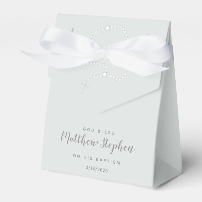 Taufe Rosary über Pulverblau Geschenkschachtel (Vorderseite)