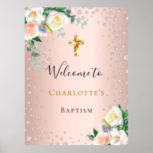 Taufe Rose Gold Rosa Blume Mädchen willkommen Poster