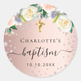 Taufe Rose Gold Rosa Blütenblätter Mädchenname Runder Aufkleber
