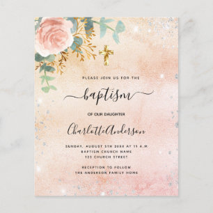 Taufe Rose Goldblume Eukalyptus Einladung Flyer