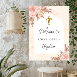 Taufe Rose Goldblütler Pampas Grasbogen Begrüßung Poster