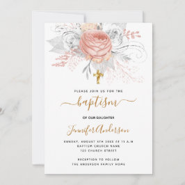 Taufe Rose Goldflorchen Mädchen elegant weiß Einladung