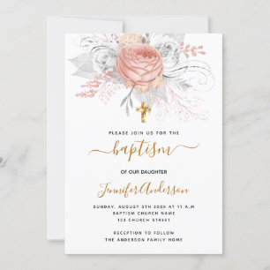 Taufe Rose Goldflorchen Mädchen elegant weiß Einladung
