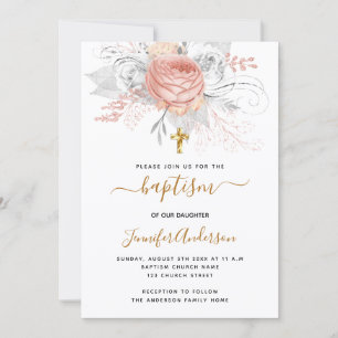 Taufe Rose Goldflorchen Mädchen elegant weiß Einladung