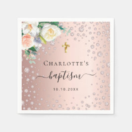 Taufe Rose Goldflorchen Mädchen eleganter Name Serviette