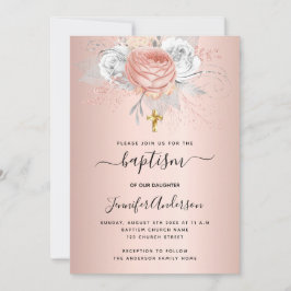 Taufe Rose Goldflorchen Mädchen Metall elegant Einladung