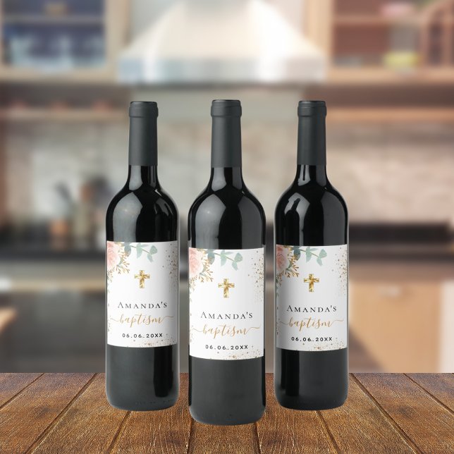 Taufe Rose Rosa Rosa Weinetikett (Von Creator hochgeladen)