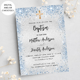 Taufe silberblaue Zwillingsjungen Einladung