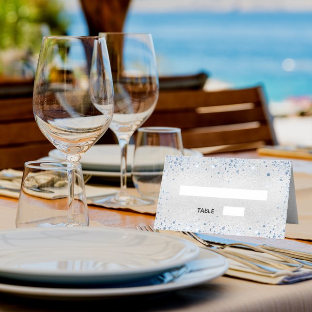 Taufe silberblauer Glitzer Glitzern Platzkarte (Von Creator hochgeladen)