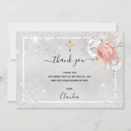 Taufe silberne Rose Goldflora Foto Mädchen Dankeskarte