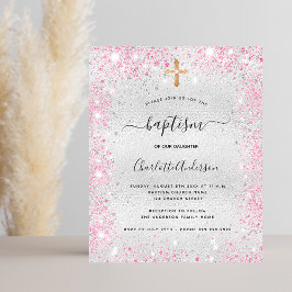 Taufe Silberpink Glitzer Einladung