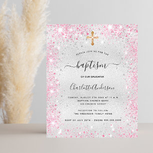 Taufe Silberpink Glitzer Einladung