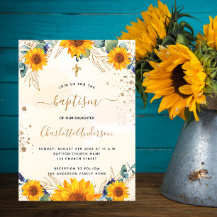 Taufe Sonnenblumen Eukalyptus Goldgold Glitzer Einladung