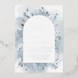 Taufe staubblaues Aquarellsilber Folieneinladung