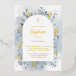 Taufe staubige blaue Aquarellgoldfolie Einladung<br><div class="desc">Goldfoliendetails und Text Taufe Einladung</div>