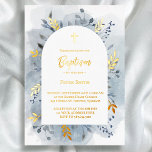Taufe staubige blaue Aquarellgoldfolie Einladung<br><div class="desc">Goldfoliendetails und Text Taufe Einladung</div>