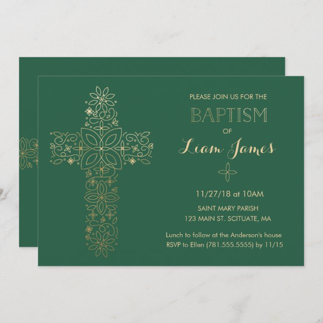 Taufe, Taufeinladung, Goldkreuz laden ein Einladung (Vorne/Hinten)