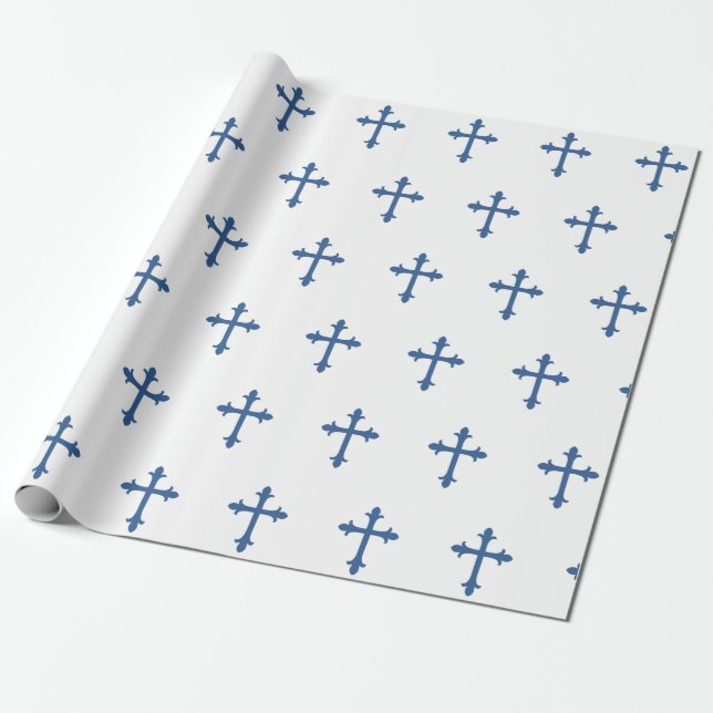Taufe-Taufkreuz-Bestätigungs-Jungen-Blau Geschenkpapier (Ungerollt)