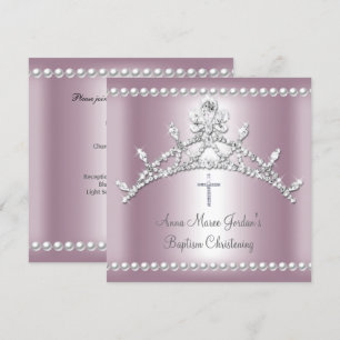 Taufe Tiara Rosa Silber Weiße Perle Diamant Einladung