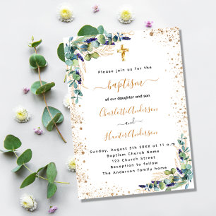 Taufe Twinzige Eukalyptus-Grüne Goldschrift Einladung