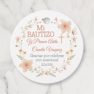 Taufe und Blume zum ersten Geburtstag rosa Bautizo Geschenkanhänger