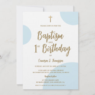 Taufe und erster Geburtstag mit Kreuz Blau Gold Einladung