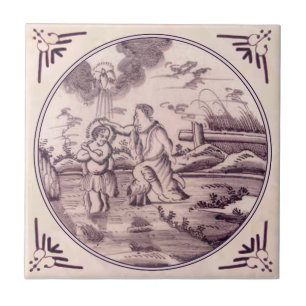 Taufe von Jesus Delft Manganese Repro 18. Jahrhund Fliese