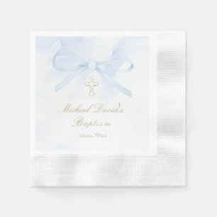 Taufe Wasserfarbe blaue Schleife Serviette