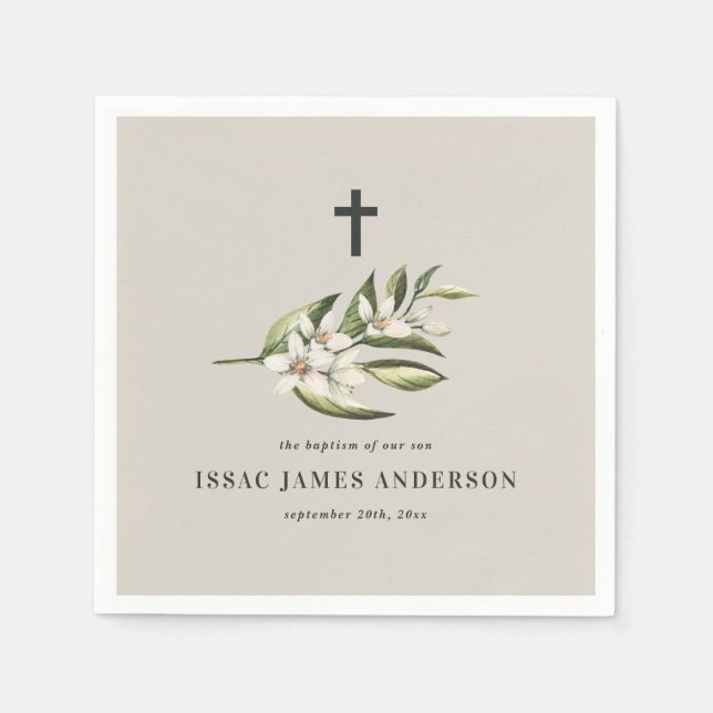 Taufe weiße Blütenblüte Serviette (Vorderseite)