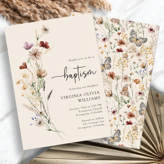 Taufe Wildblumen Einladung (Baptism Watercolor Boho Wildflowers Invitation by Painted Paperie
)