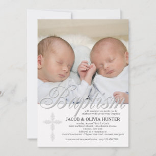 Taufe Word Silver Foto Einladung