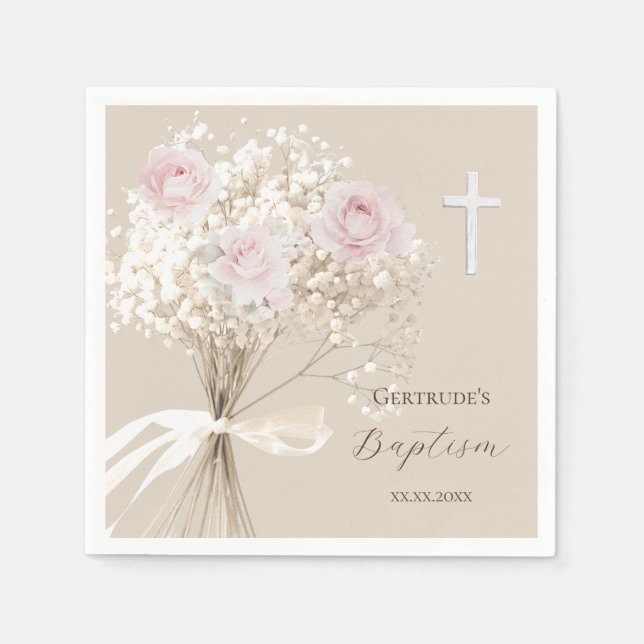 Taufe zartes Bouquet  Serviette (Vorderseite)