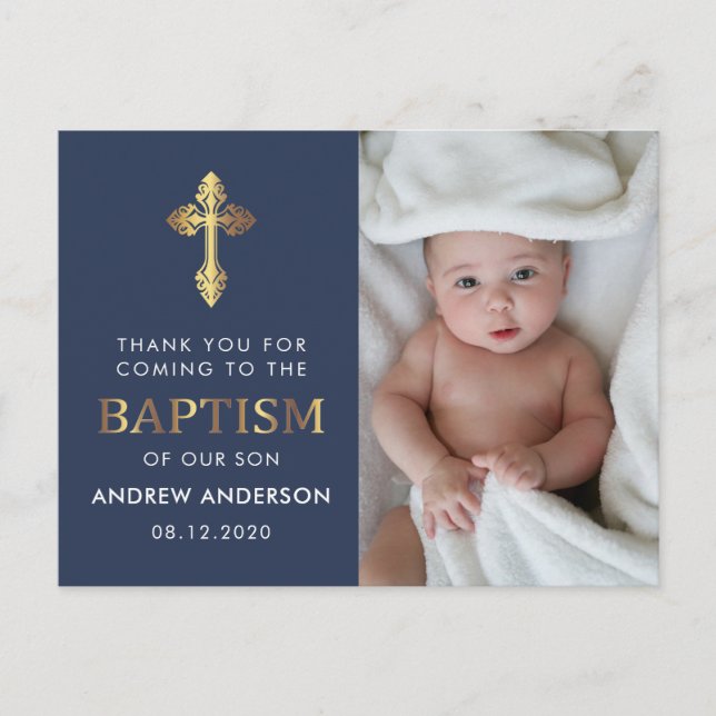 Taufe zum Navy Blue and Gold Foto Vielen Dank Postkarte (Vorderseite)