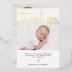 Taufe   Zwei Fotos Danke, Card Gold Foil Folieneinladung