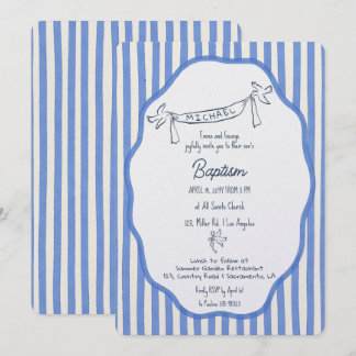 Taufeinladung mit Tauben blaue Pinstripes Einladung