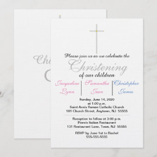 Taufeinvitation für Drillinge in Rosa und Blau Einladung
