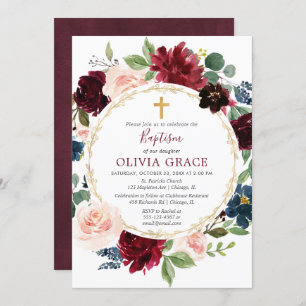 Taufemädchen Burgunder erröten das elegante Einladung