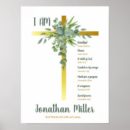 Taufen Boy Eukalyptus Blätter auf Crucifix Poster