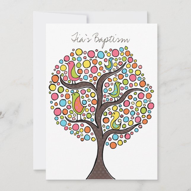 Taufen Christening Bird Tree Custom Einladung (Vorderseite)