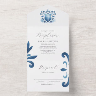Taufen Einladungen mit RSVP Card Dusty Blue Cres