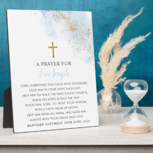 Taufen Gebet Schild Blue Gold Cross Boys Fotoplatte